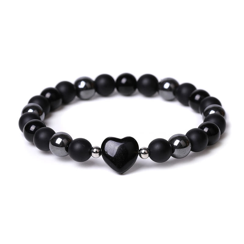 Buddha Stones Black Onyx Tiger Eye Stone Crystal Love Heart Protection Bracelet - image 6