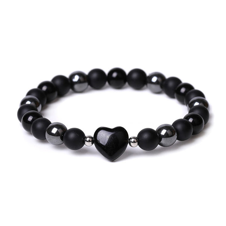 Buddha Stones Black Onyx Tiger Eye Stone Crystal Love Heart Protection Bracelet - image 6
