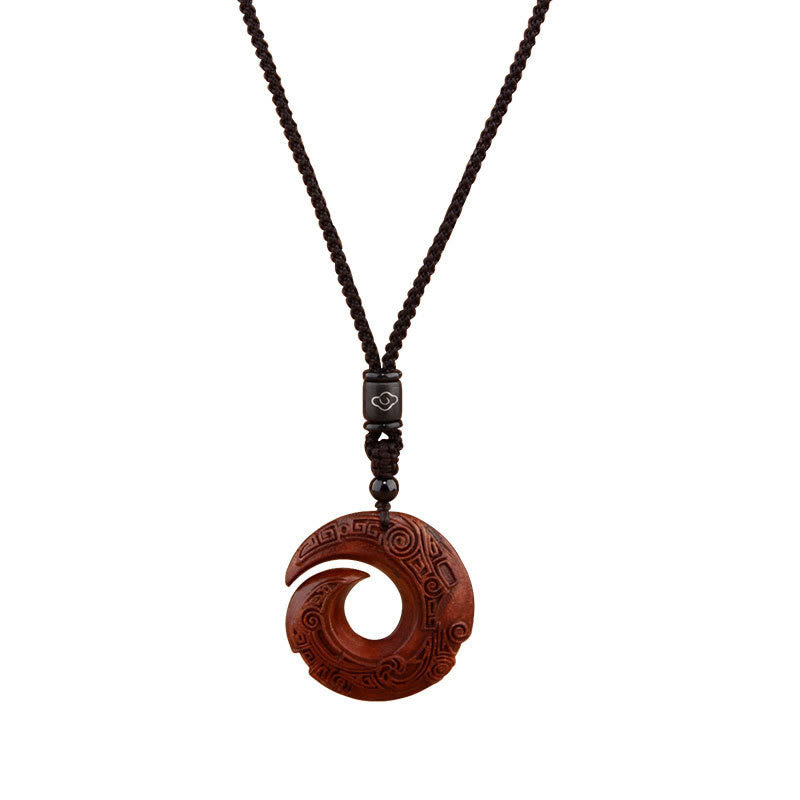 Buddha Stones Small Leaf Red Sandalwood Ebony Wood One's Luck Improves Design Patern Protection Necklace Pendant - image 5