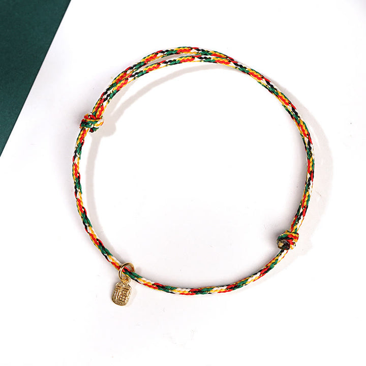 Buddha Stones Auspicious Fu Character Peace And Joy Luck Handmade Multicolored Child Adult Bracelet - Fu Character Colorful Rope - Adult(Wrist Circumference 17-22cm) - image 4