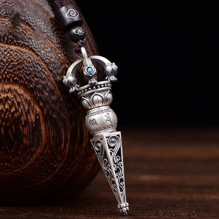 Buddha Stones Tibetan Om Mani Padme Hum Dorje Vajra Design Wisdom Rotatable Necklace Pendant - Dorje Vajra Design - image 0