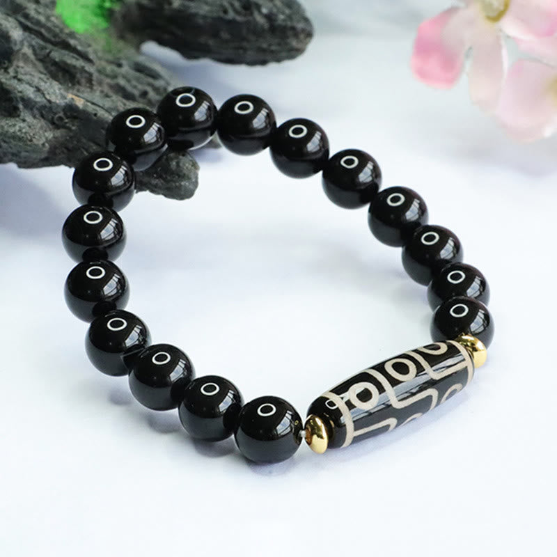 Buddha Stones Tibetan Nine-Eye Dzi Bead Black Onyx Power Bracelet - image 2