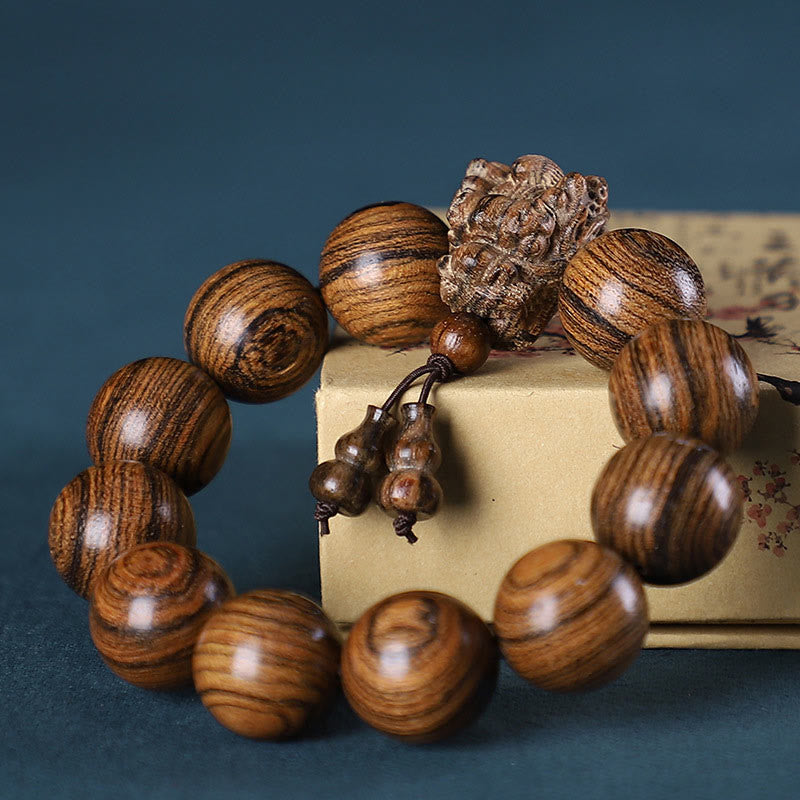 Buddha Stones Rosewood Green Sandalwood Small Leaf Red Sandalwood Dragon Carved Protection Bracelet - Bocote Sandalwood - image 14