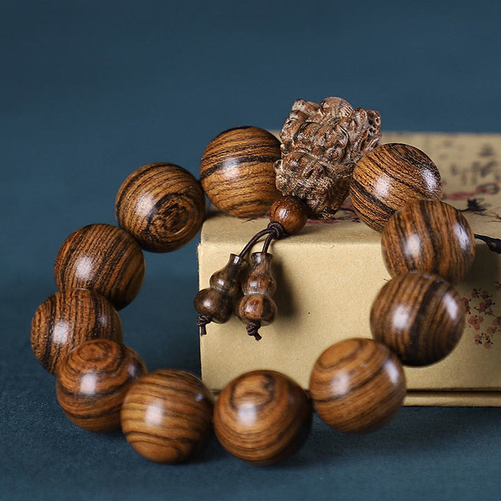 Buddha Stones Rosewood Green Sandalwood Small Leaf Red Sandalwood Dragon Carved Protection Bracelet - Bocote Sandalwood - image 14