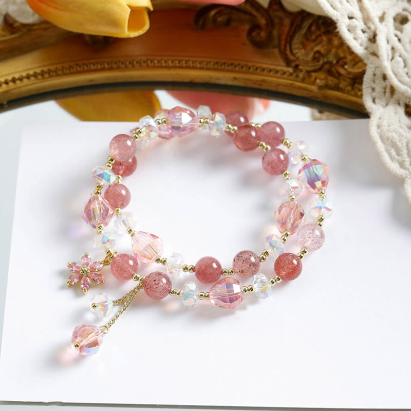 Buddha Stones Strawberry Quartz Zircon Flower Healing Double Wrap Bracelet - image 4