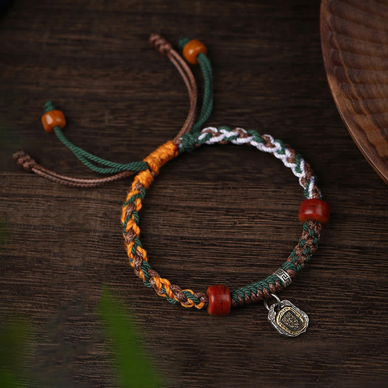 Buddha Stones Handmade Tibetan Silver 925 Sterling Silver Zakiram Goddess of Wealth Camel Bone Protection Braided Bracelet - 16-18cm - 925 Sterling Silver - image 0