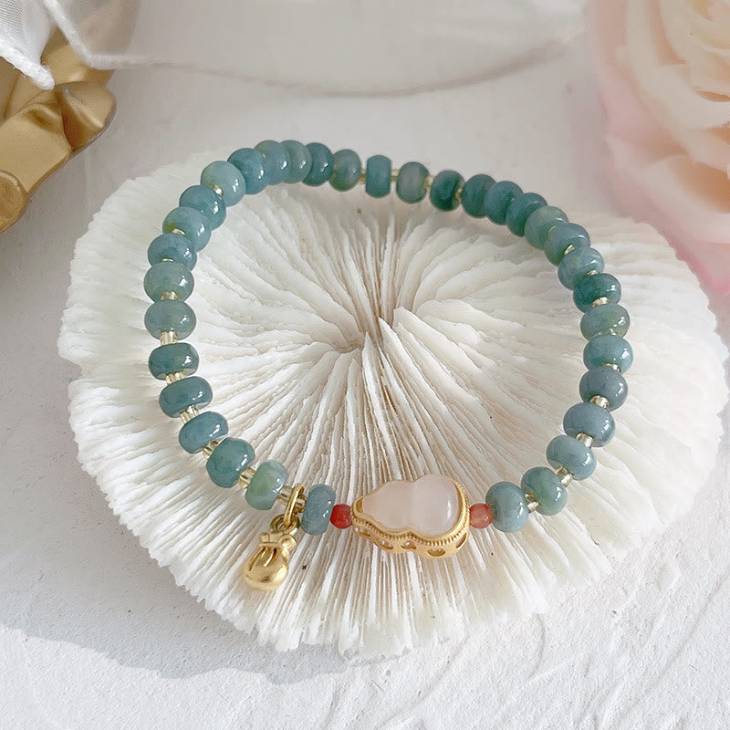 Buddha Stones Natural Hetian Jade Pearl Peace Buckle Fu Character Gourd Money Bag Strawberry Quartz PiXiu Luck Bracelet - Hetian Jade Gourd Money Bag - image 4
