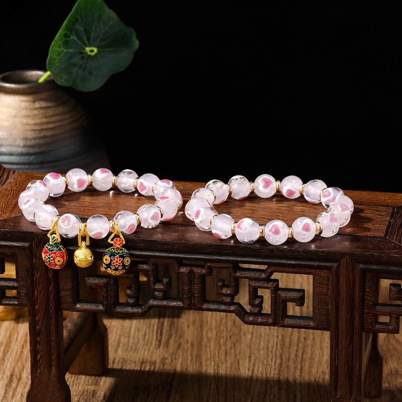 Buddha Stones Gold Swallowing Beast Family Pink Love Heart Luminous Fluorescent Liuli Glass Bead Bracelet - image 16