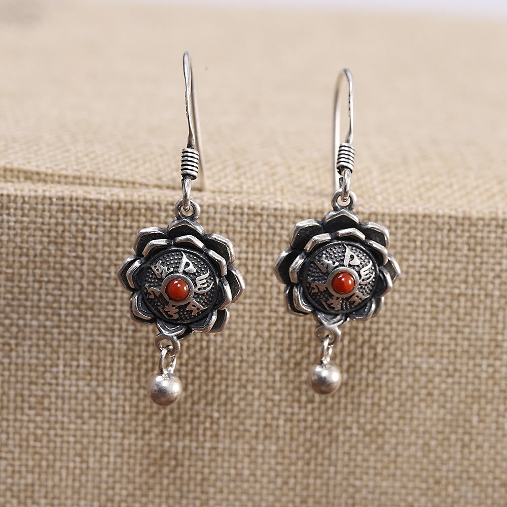 Buddha Stones 925 Sterling Silver Om Mani Padme Hum Lotus Peace Necklace Pendant Earrings - Earrings - image 3