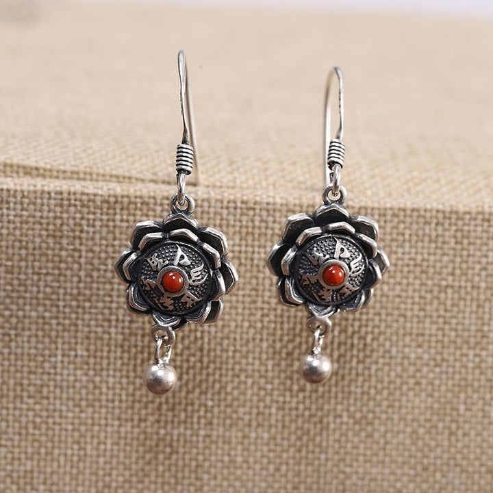 Buddha Stones 925 Sterling Silver Om Mani Padme Hum Lotus Peace Necklace Pendant Earrings - Earrings - image 3