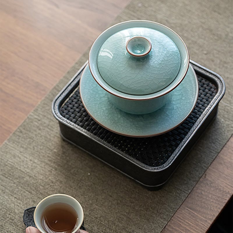 Buddha Stones Retro Green Ice Glaze Ceramic Gaiwan Sancai Teacup Kung Fu Tea Cup And Saucer With Lid - image 7