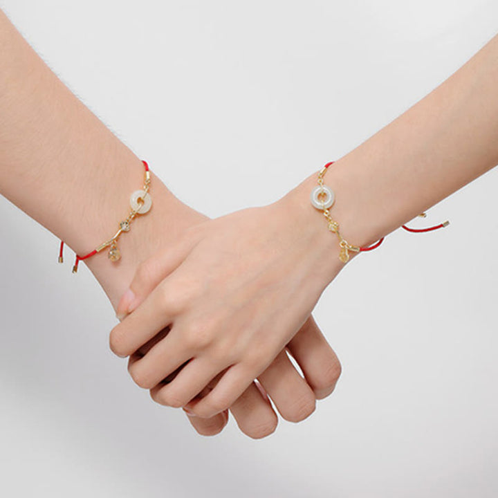 Buddha Stones 18K Gold Plated Hetian Jade Peace Buckle Fu Character Luck Red Rope Bracelet - image 11