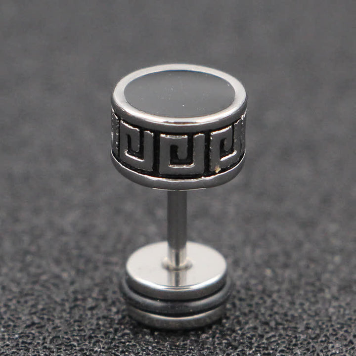 Buddha Stones Cool Men Titanium Steel Balance Round Stud Earrings - Silver - 8mm - image 1