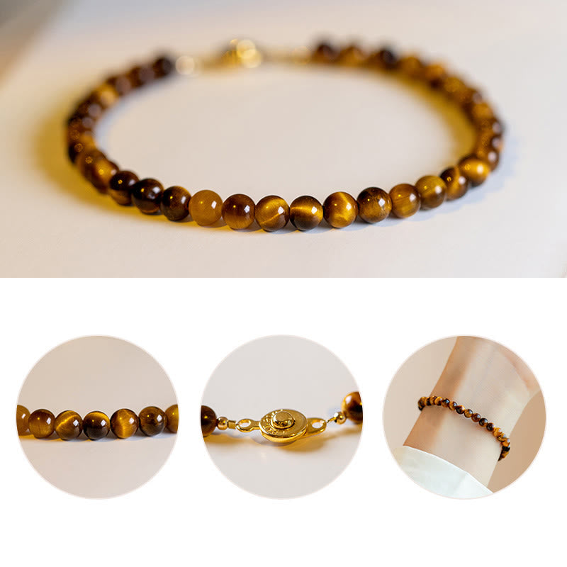 Buddha Stones 14K Gold Plated Natural Tiger Eye Stone Courage Protection Bracelet - image 2