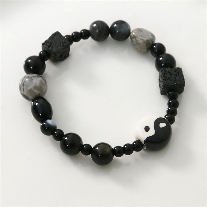 Buddha Stones Black Onyx Picasso Jasper Bead Yin Yang Fortune Protection Bracelet - image 9