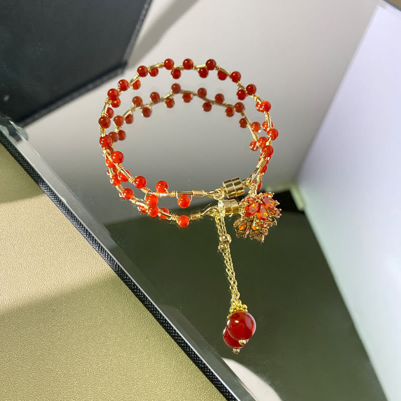 Buddha Stones Red Maple Leaf Luck Charm Bracelet - image 12