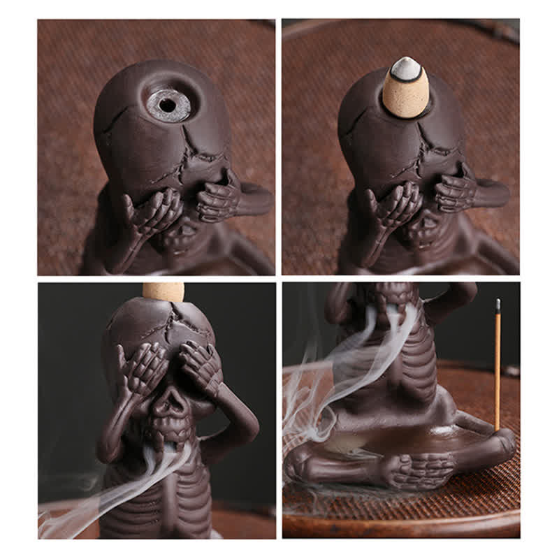 Buddha Stones Little Skull Ghost Purple Clay Backflow Smoke Fountain Peace Incense Burner Decoration - image 6