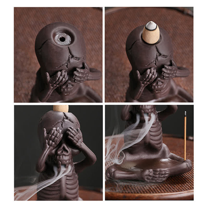 Buddha Stones Little Skull Ghost Purple Clay Backflow Smoke Fountain Peace Incense Burner Decoration - image 6