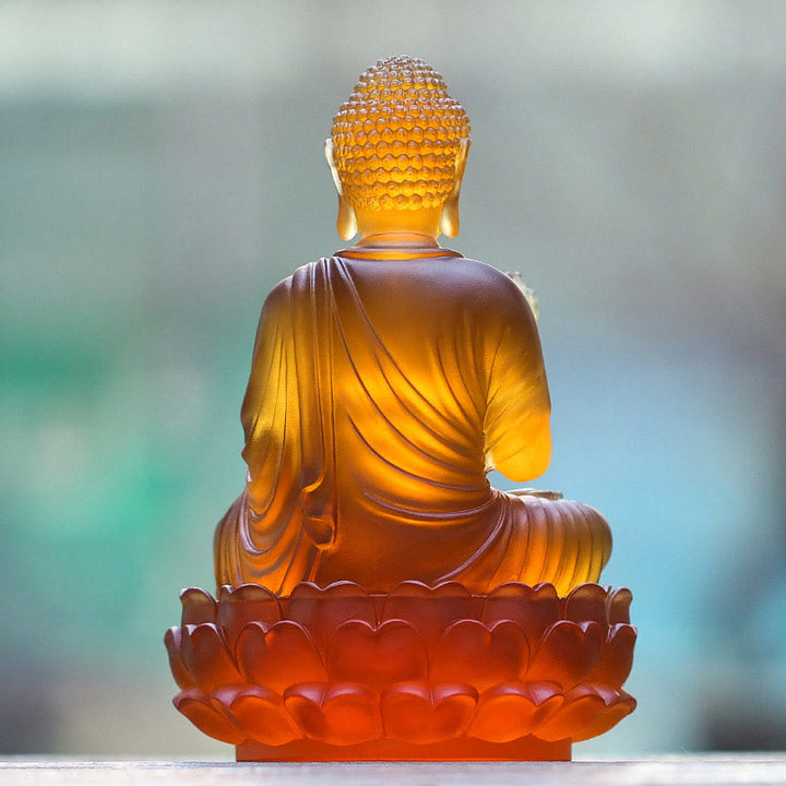 Buddha Stones Handmade Sakyamuni Buddha Liuli Crystal Art Piece Compassion Statue Home Office Offering Decoration - image 3