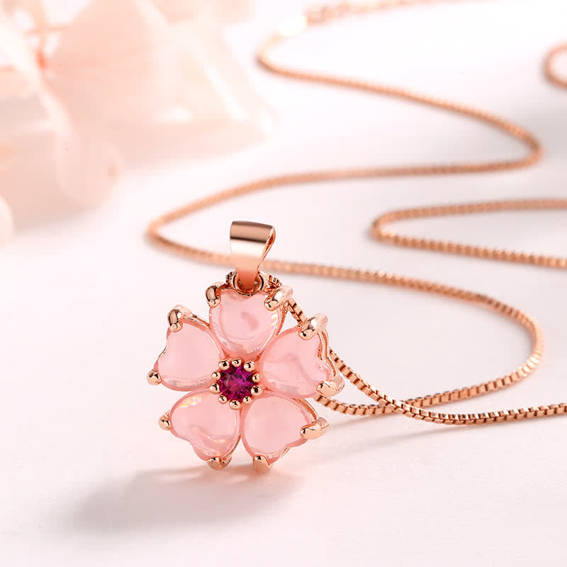 Buddha Stones Pink Crystal Love Heart Flower Soothing Necklace Pendant - Pink Crystal&Copper - image 0