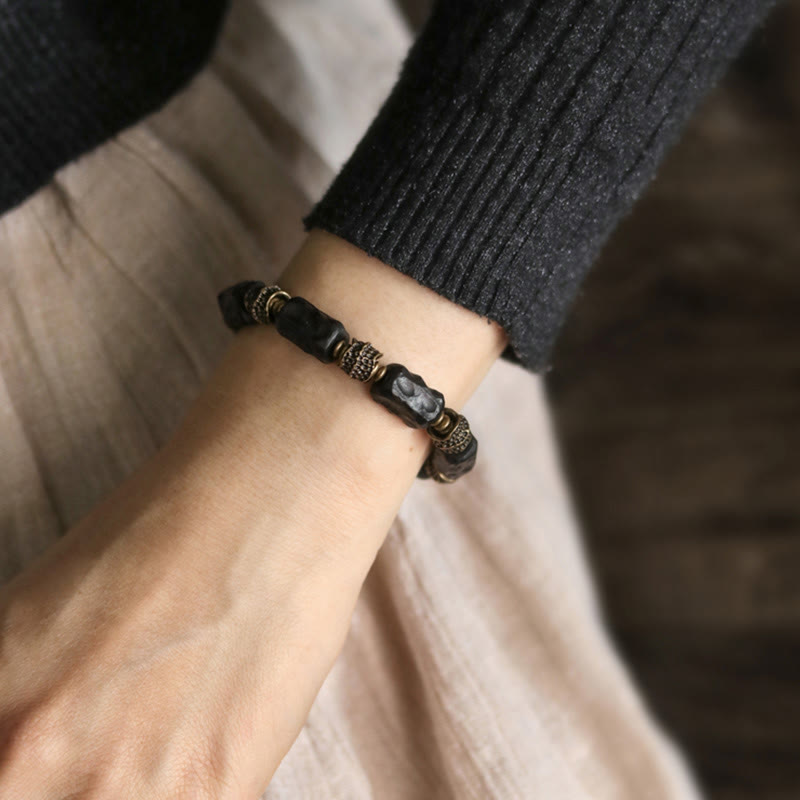 Buddha Stones Tibetan Ebony Wood Copper Calm Peace Bracelet - image 6