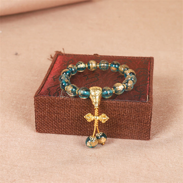 Buddha Stones Tibetan Gold Swallowing Beast Family Dorje Vajra Strength Bead Bracelet - Dorje - image 3