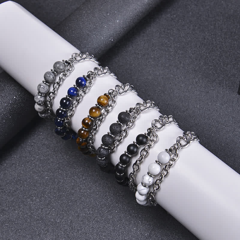Buddha Stones Tiger Eye Picasso Jasper Frosted Stone Strength Bracelet - image 2