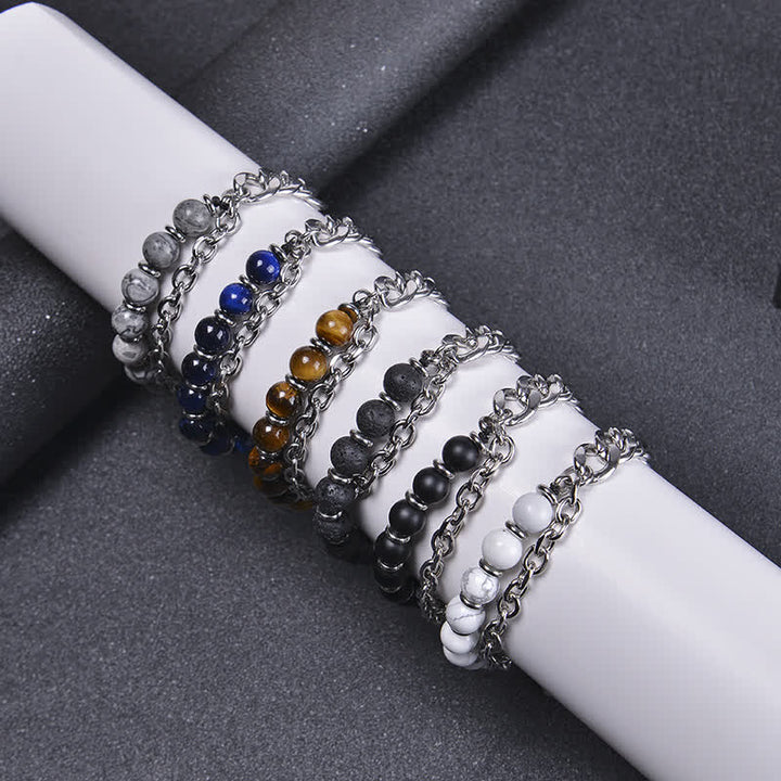 Buddha Stones Tiger Eye Picasso Jasper Frosted Stone Strength Bracelet - image 2