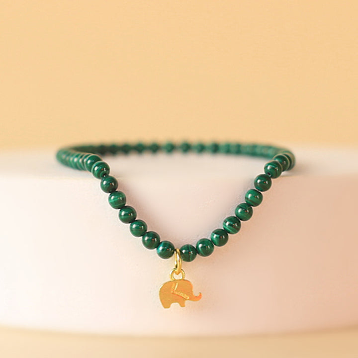 Buddha Stones Natural Malachite Elephant Anti-Anxiety Charm Bracelet - image 4