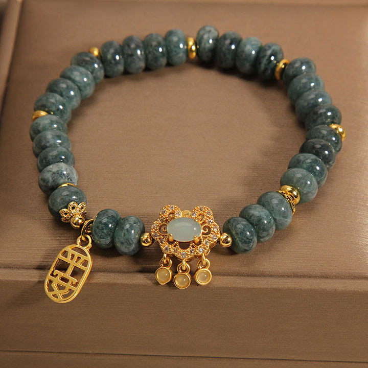 Buddha Stones Natural Jade Chinese Lock Charm Peace Luck Abundance Bracelet - image 2