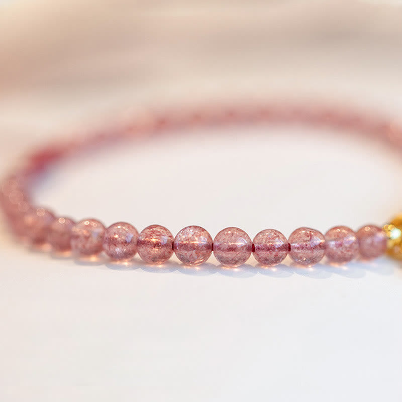 Buddha Stones Natural Strawberry Quartz Garnet Jade Lucky Fortune Fu Character Healing Charm Bracelet - image 4