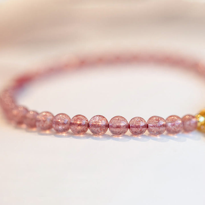 Buddha Stones Natural Strawberry Quartz Garnet Jade Lucky Fortune Fu Character Healing Charm Bracelet - image 4