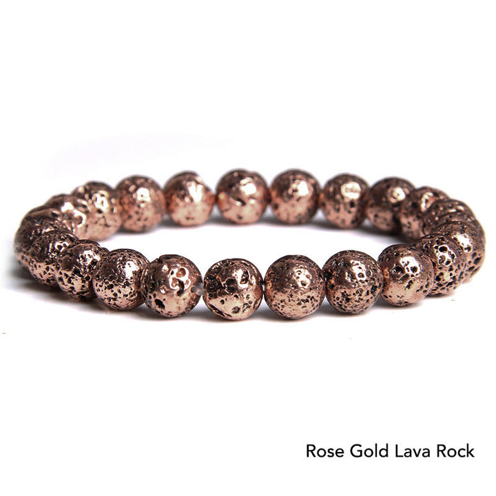 Natural Agate Stone Crystal Balance Beaded Bracelet - Rose Gold Lava Rock - image 49