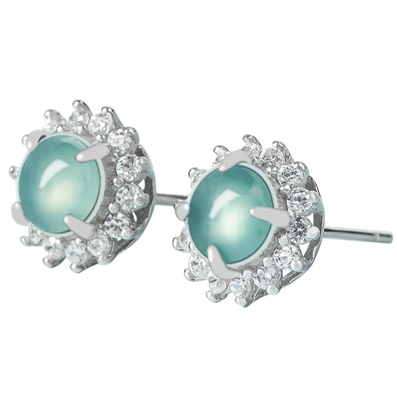 Buddha Stones 925 Sterling Silver Round Jade Luck Abundance Stud Earrings - image 5
