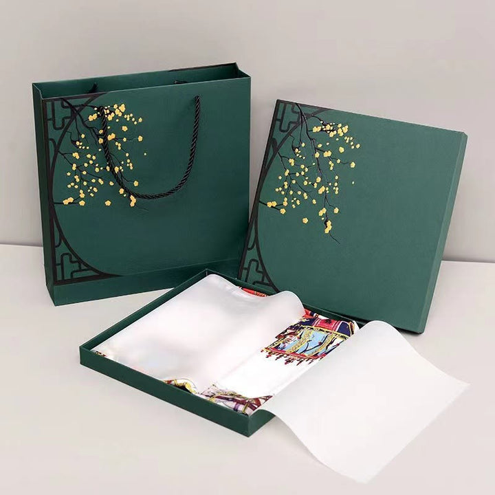 Buddha Stones Oil Painting City Snow Scene Castle Lotus 100% Mulberry Silk Neck Hair Scarf - image 14