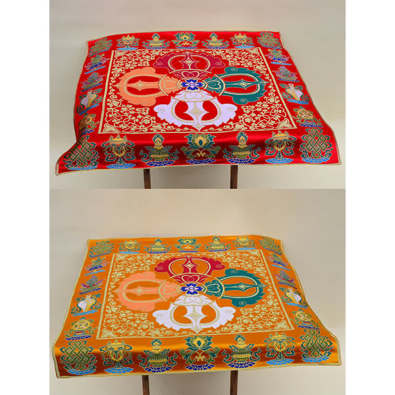 Flower Endless Knot Prayer Altar Mat Healing Meditation 8 Auspicious Symbols Mat Table Runner - image 4