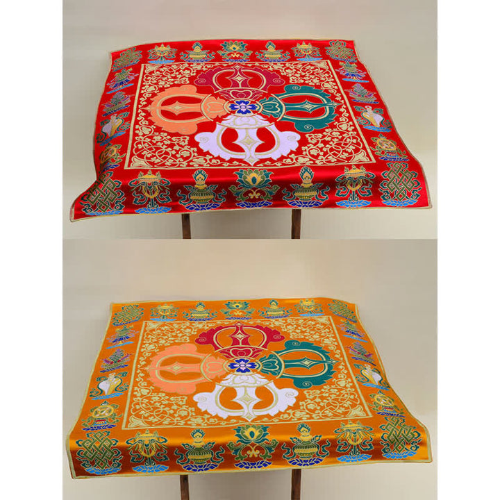 Flower Endless Knot Prayer Altar Mat Healing Meditation 8 Auspicious Symbols Mat Table Runner - image 4