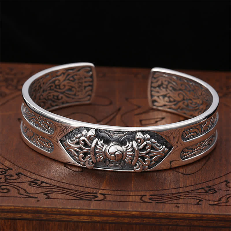 Buddha Stones 925 Sterling Silver Vajra Dorje Engraved Spiritual Power Bracelet Bangle - Vajra(Enlightenment♥Spiritual Power) - image 0