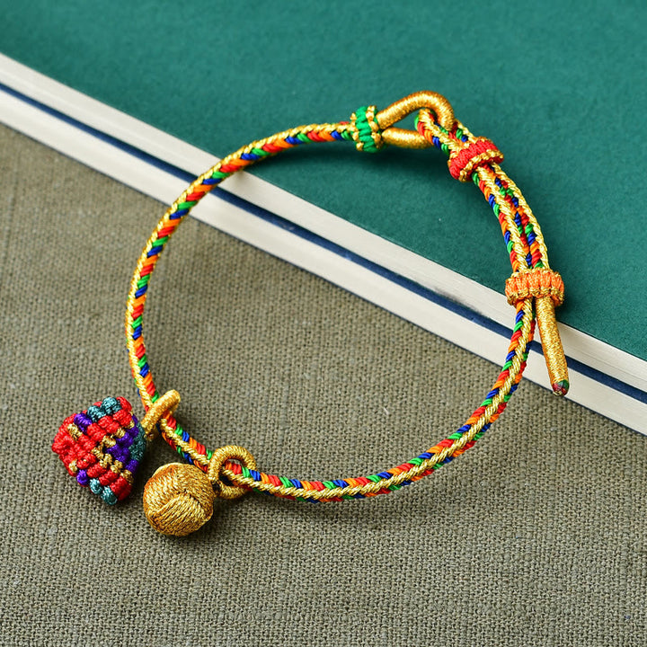 Buddha Stones Colorful Rope Luck Handmade Zongzi Golden Ball Charm Bracelet - Red Colorful Zongzi Golden Ball - Adult(Wrist Circumference 16-19cm) - image 11