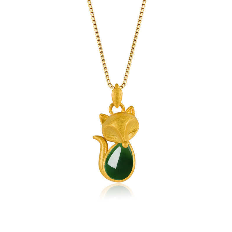 Buddha Stones Green Chalcedony Fox Pattern Courage Necklace Pendant - image 8