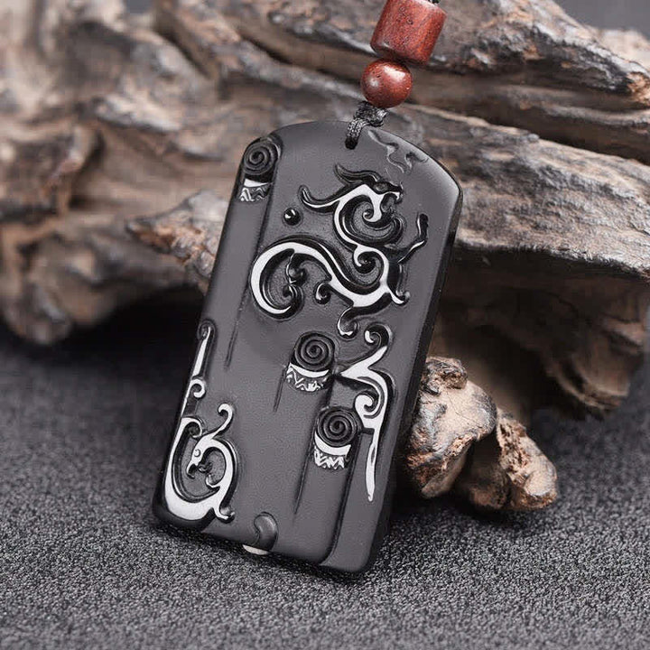 Buddha Stones Black Obsidian Dragon Phoenix Success Necklace Pendant - image 3