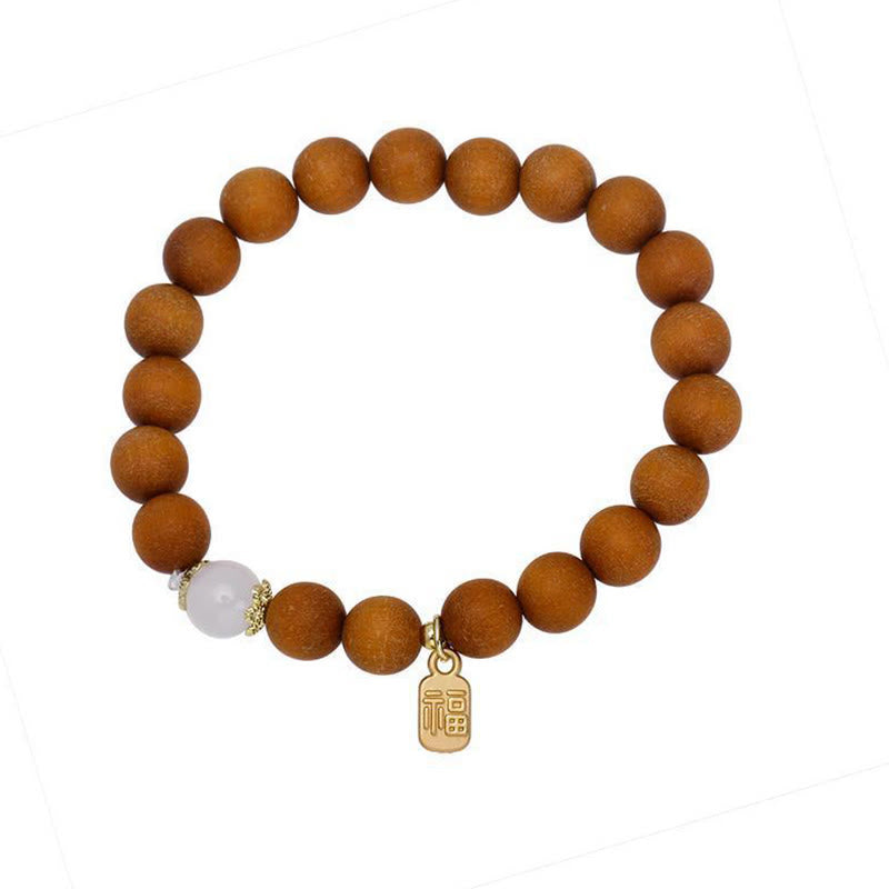 Buddha Stones Sandalwood Cat's Eye Fu Character Charm Protection Bracelet - image 6