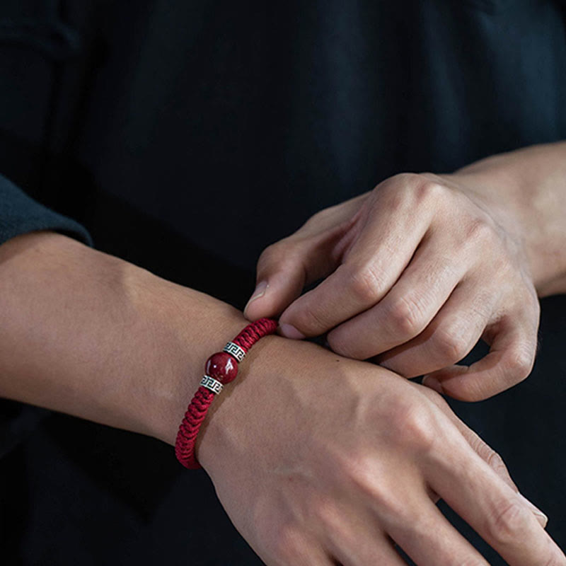 Buddha Stones 925 Sterling Silver Natural Cinnabar Bead Calm Handmade Braided String Bracelet - image 4