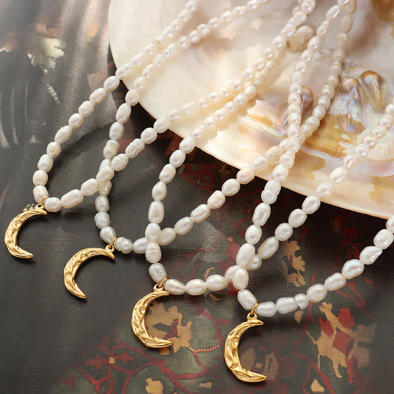 Pearl Crescent Moon Calm Necklace Pendant - image 1