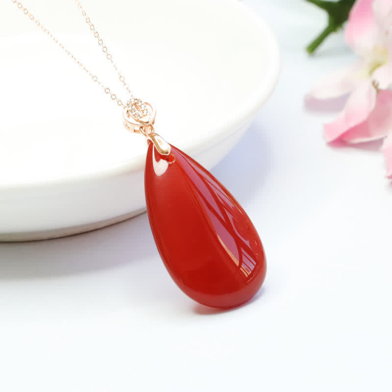925 Sterling Silver Waterdrop Red Agate Confidence Necklace Pendant - Red Agate(Confidence♥Calm) - image 0