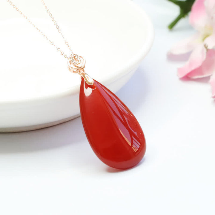 925 Sterling Silver Waterdrop Red Agate Confidence Necklace Pendant - Red Agate(Confidence♥Calm) - image 0