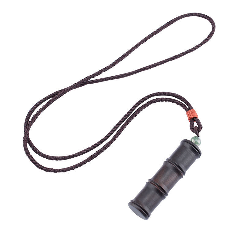 Buddha Stones Ebony Wood Bamboo Pattern Ghau Prayer Box Peace Necklace Pendant - image 6