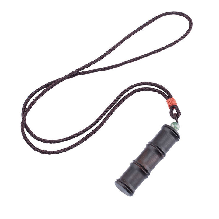 Buddha Stones Ebony Wood Bamboo Pattern Ghau Prayer Box Peace Necklace Pendant - image 6