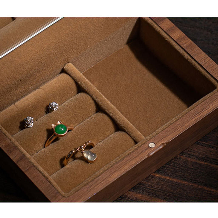 Vintage Handmade Black Walnut Wood Jewelry Storage Box With Mirror - image 9