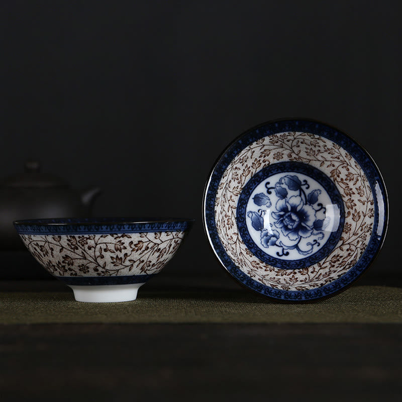 Buddha Stones Flowers Fu Character Mountains Lotus Cherry Blossoms Ceramic Teacup Kung Fu Tea Cup - Blue Brown Flowers 8.5cm*4cm*90ml - image 7